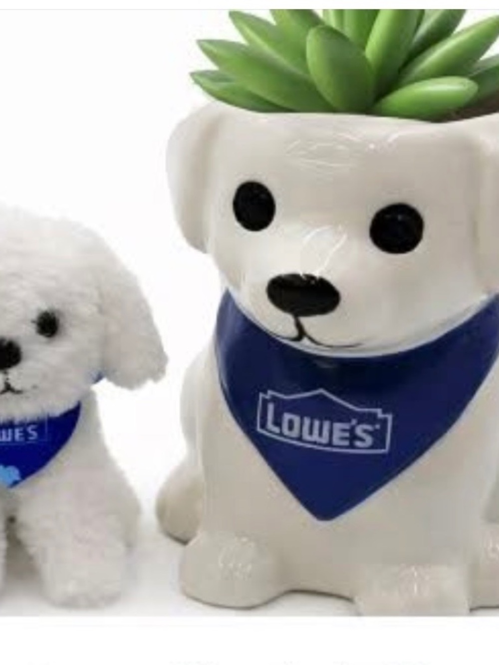 Lowe's Puppy Planter Ceramic & Plush Dog Keychain Backpack Buddy Set NEW